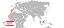 Peta menunjukkan lokasi Malaysia dengan Spain