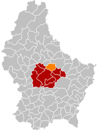 نقشه لوگزامبورگ که در آن Nommern با رنگ نارنجی مشخص شده است، ایالت با رنگ خاکستری تیره و بخش مربوطه با رنگ قرمز تیره مشخص شده است.