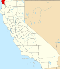 Kort over California med Del Norte County markeret