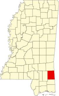 Locatie van Greene County in Mississippi