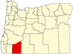 map of Oregon highlighting Jackson County