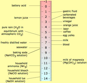 pH scale showing common substances