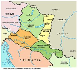 Savaria és Pannonia Prima területe a négy részre osztott Pannoniában