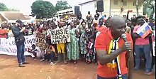 Demonstration in support of the invasion of Ukraine is held in the Central African Republic, country whose government is closely allied with Russia Pro-Russian demonstration in Bangui.jpg