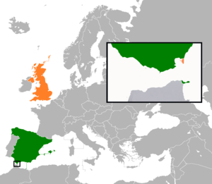 Mapa indicando localização da Espanha e do Reino Unido.