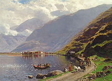 A landscape. Themistokles von Eckenbrecher, View of Laerdalsoren, on the Sognefjord, oil on canvas, 1901. Themistokles von Eckenbrecher Utsikt over Laerdalsoren.jpeg