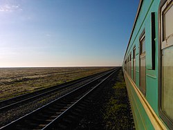 The Turkestan-Siberia Railway connects the Central Asian republics to Siberia. Turk-Sib railway.jpg