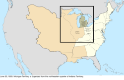 Map of the change to the United States in central North America on June 30, 1805