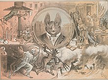 Cartoon politique présentant les propriétaires terriens de San Francisco comme des vampires, en 1882