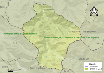 Carte des ZNIEFF de type 2 sur la commune.