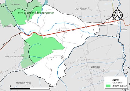 Carte de la ZNIEFF de type 1 sur la commune.