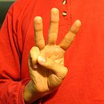 The "6" handshape produced with the the palm facing the camera