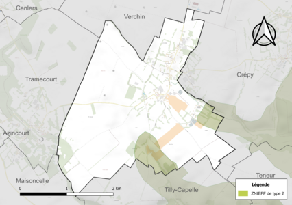 Carte de la ZNIEFF de type 2 sur la commune.