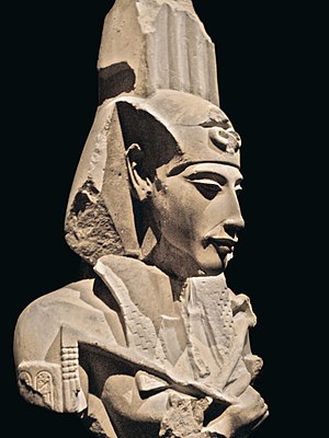 Faraoh Akhenaten in a pillar of remains of Ato...