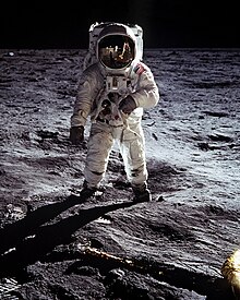 Buzz Aldrin on the surface of the Moon Aldrin Apollo 11 (narrow).jpg