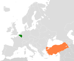 Haritada gösterilen yerlerde Belgium ve Turkey