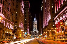 Philadelphia City Hall at night in December 2012 CITY HALL PHILADELPHIA.jpg