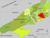 Localización de Castellón de Rugat con respecto a la comarca del Valle de Albaida