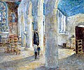 Childe Hassam : Intérieur d'église en Bretagne, Trémalo, Pont-Aven (1897, collection Harlsch and Adler Galleries, New-York).