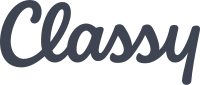 The Classy company logo: a dark grey italic cursive embellished font of the word "Classy"