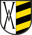 Gemeinde Obing Gespalten; vorne in Silber zwei schwarze verschlungene Großbuchstaben A, der eine aufrecht, der andere gestürzt; hinten fünfmal schräglinks geteilt von Gold und Schwarz.[1]