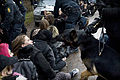 Protesters sitting down during a demonstration