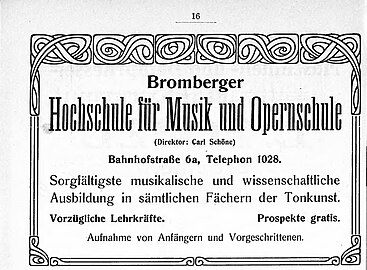 Advertising for Carl Schöne's music school in 1910