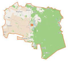 Mapa konturowa gminy Górzno, po prawej nieco u góry znajduje się punkt z opisem „Czarny Bryńsk”