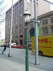 Commemoration of the first U.S. street gas light, at the intersection of North Holliday Street and East Baltimore Street in Baltimore GasLight-Large.jpg