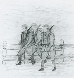 Tre soldati in marcia, 1918