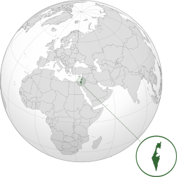 Location of Israel (in green) on the globe.