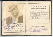 OSS created this false ID for Joe Savoldi - posing as Giuseppe De Leo while infiltrating the black market in Naples. JJ.1943.FacistPartyGiuseppeDeLeo3.tif