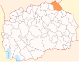 Karte von Nordmazedonien, Position von Opština Kriva Palanka hervorgehoben