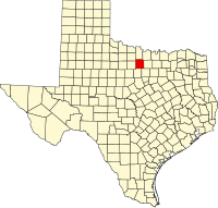 Map of Teksas highlighting Jack County