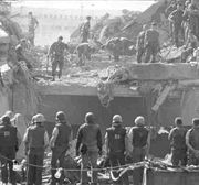 Marine Barracks in Beirut moments after bombing,  October 23, 1983