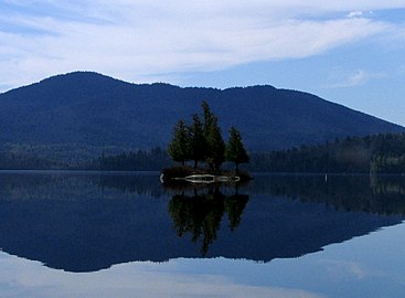 A small island in Middle Saranac Lake, Stony Creek Mountain behind