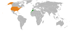 Map indicating locations of Morocco and USA