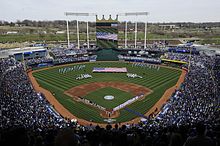 Kauffman Stadium underwent renovations in 2009, including the addition of a high-definition scoreboard. NewKauffman.jpg