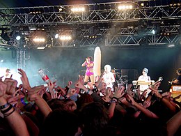 Peaches onstage in 2006 Peaches Carling Leeds Festival 2006 1.jpg