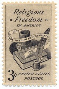 A U.S. postage stamp commemorating religious freedom and the Flushing Remonstrance ReligiousFreedomStamp.jpg