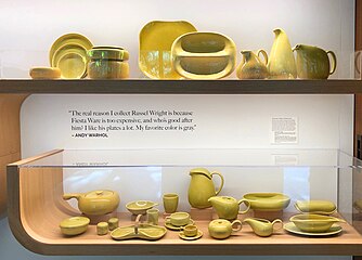 American Modern pottery in chartreuse