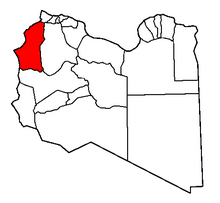 Karta över Libyen med distriktet Nalut i rött.