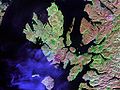 Image 35Satellite image of Skye, showing the surrounding islands including Rona, Raasay and Scalpay to the north east and Soay, Canna and Rùm to the south Credit: NASA