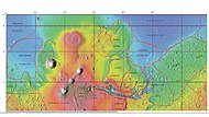 Mapa MOLA que mostra els límits de Acidalia Planitia i altres regions.