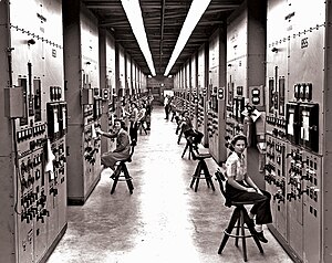 Calutron operators at the Y-12 plant in Oak Ridge. This photo motivated Denise Kiernan to write Girls of Atomic City.[19]