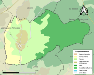 Carte en couleurs présentant l'occupation des sols.