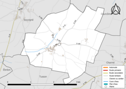 Carte en couleur présentant le réseau hydrographique de la commune