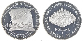 1987 Constitution Commemorative Silver Dollar 1987-S Proof Constitution Commemorative Silver Dollar $1.jpg