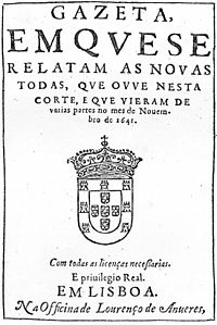 Image illustrative de l’article Gazeta, em que se relatam as novas todas, que ouve nesta corte, e que vieram de várias partes no mês de novembro de 1641