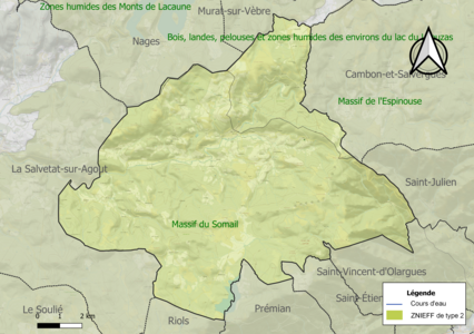 Carte des ZNIEFF de type 2 sur la commune.